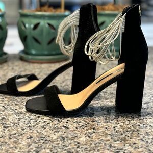 Audrey Brooke  Ava Black Suede Open Toe Sandal
